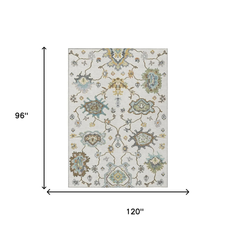 8' X 10' Ivory And Silver Oriental Washable Indoor Outdoor Area Rug Homeroots Outdoor