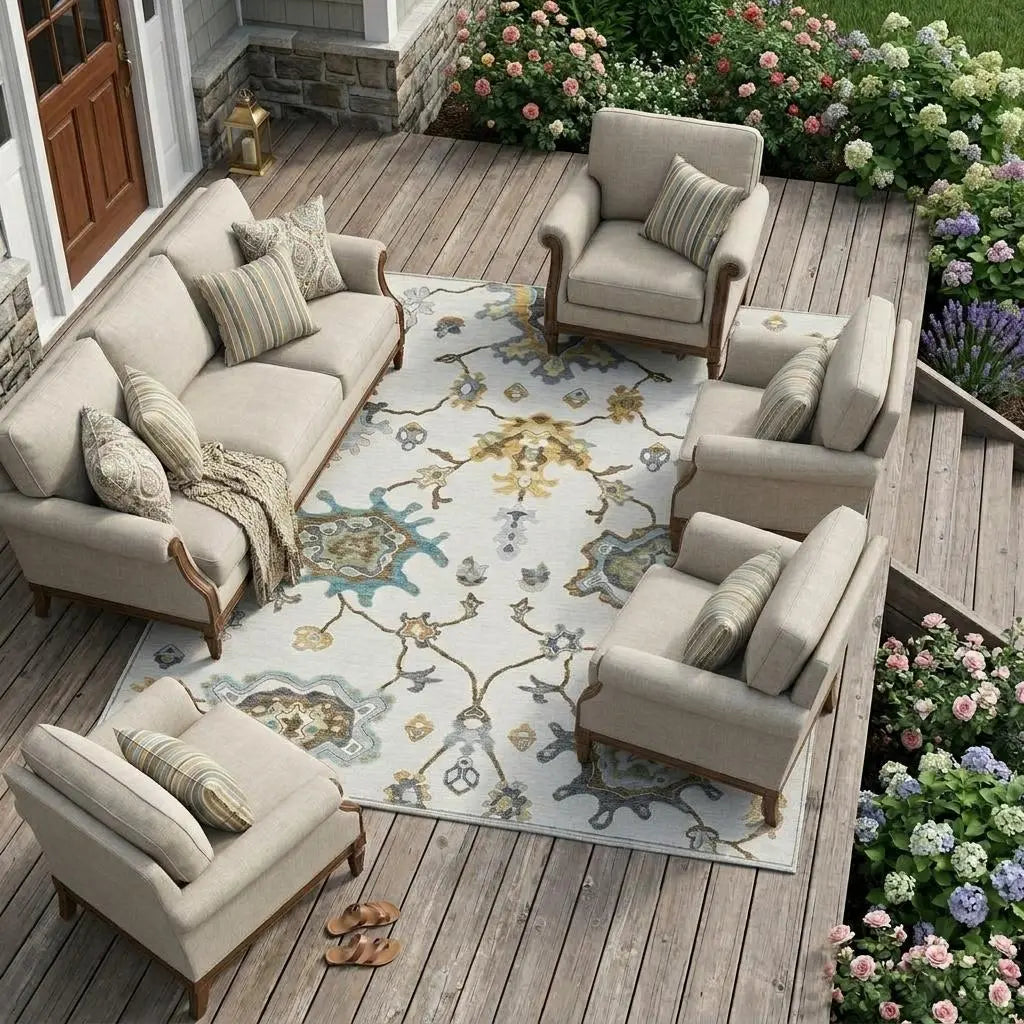 8' X 10' Ivory And Silver Oriental Washable Indoor Outdoor Area Rug Homeroots Outdoor