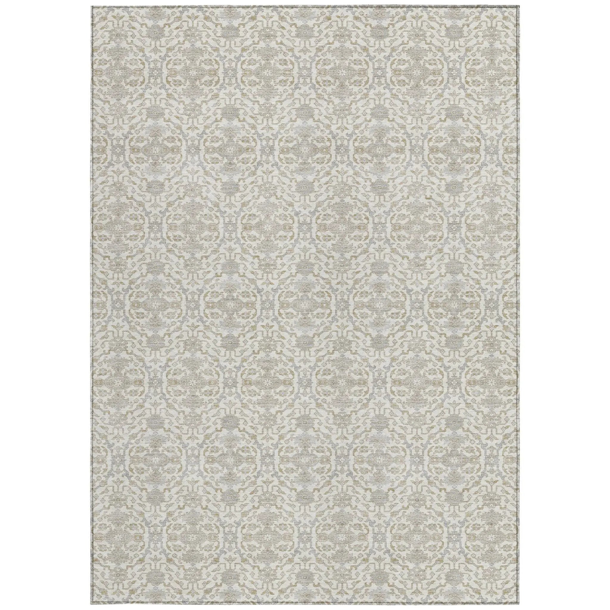 8' X 10' Ivory And Silver Oriental Washable Indoor Outdoor Area Rug Homeroots Outdoor