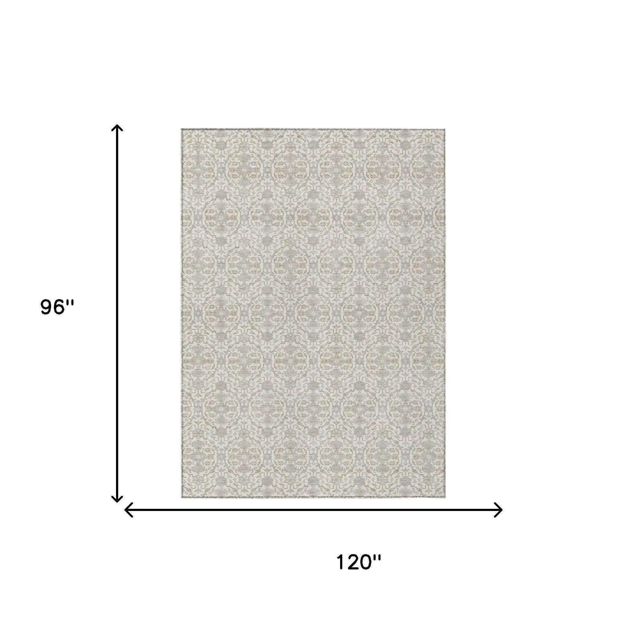 8' X 10' Ivory And Silver Oriental Washable Indoor Outdoor Area Rug Homeroots Outdoor