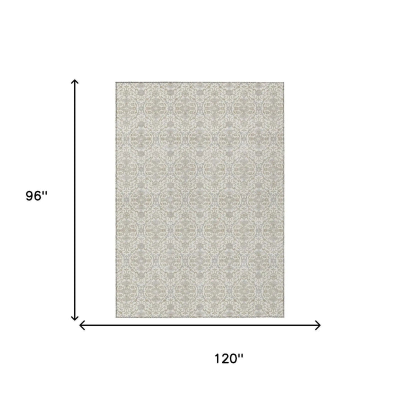 8' X 10' Ivory And Silver Oriental Washable Indoor Outdoor Area Rug Homeroots Outdoor