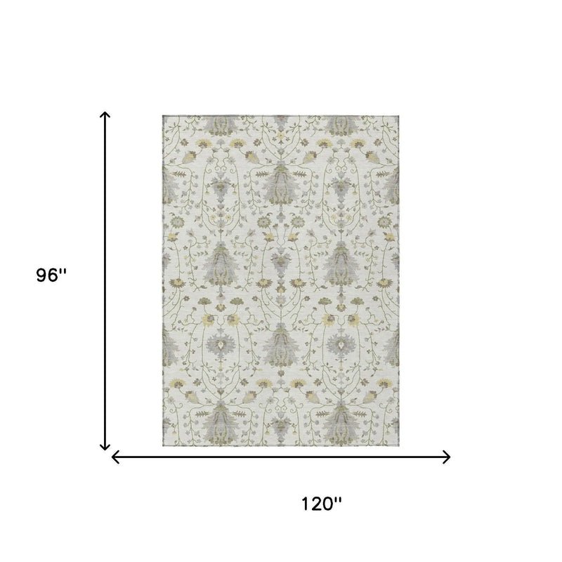 8' X 10' Ivory And Silver Oriental Washable Indoor Outdoor Area Rug Homeroots Outdoor