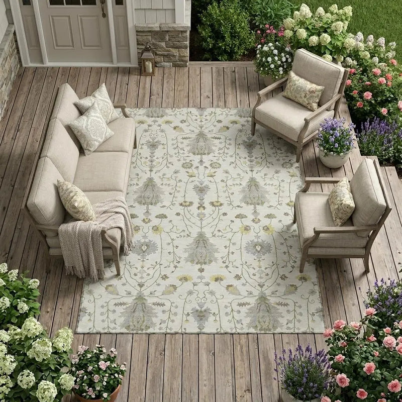 8' X 10' Ivory And Silver Oriental Washable Indoor Outdoor Area Rug Homeroots Outdoor