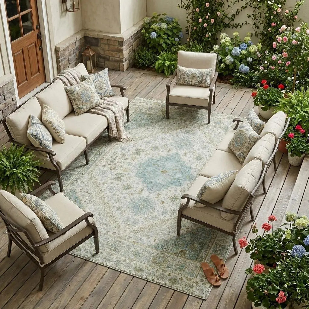 8' X 10' Ivory And Silver Oriental Washable Indoor Outdoor Area Rug Homeroots Outdoor