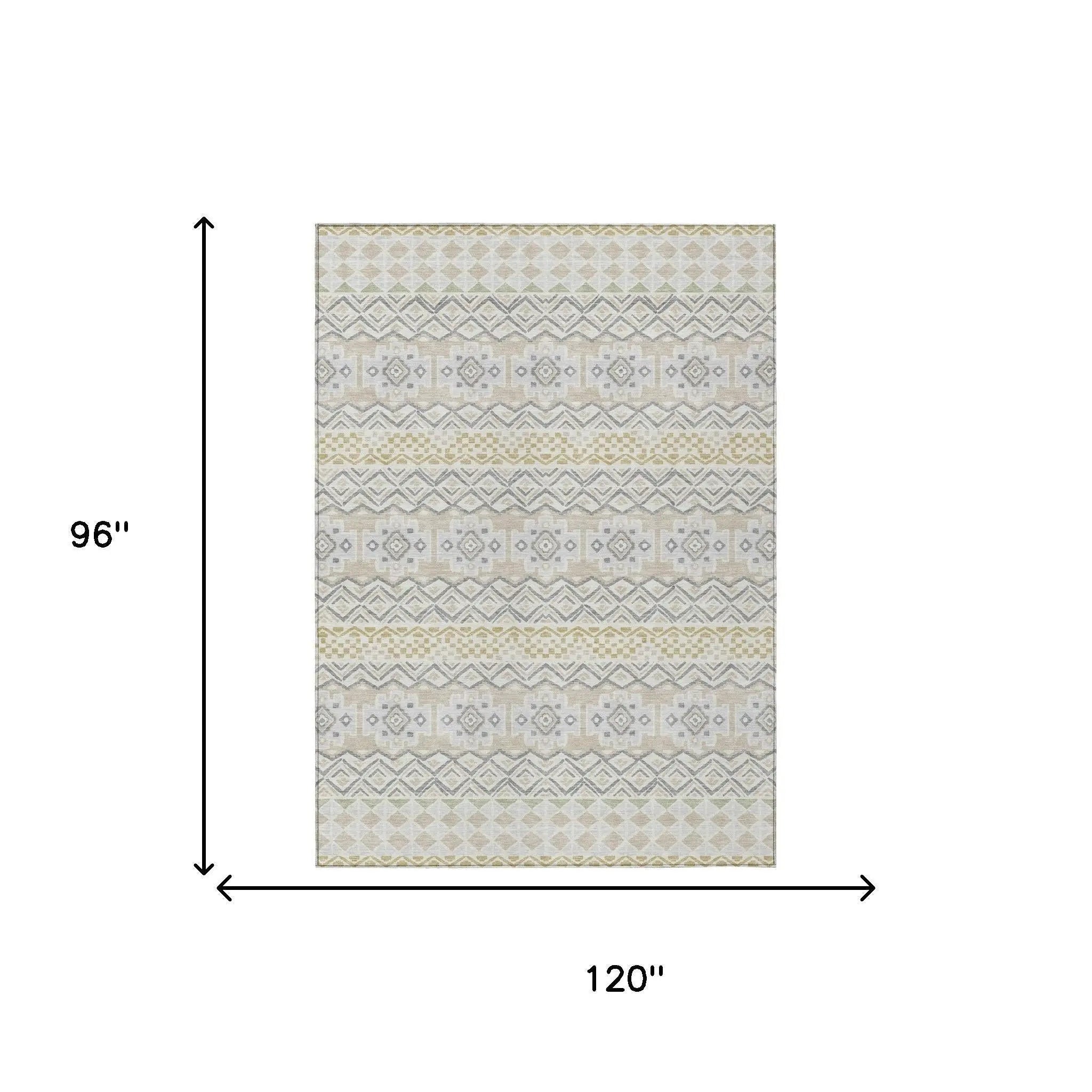 8' X 10' Ivory And Silver Striped Washable Indoor Outdoor Area Rug Homeroots Outdoor