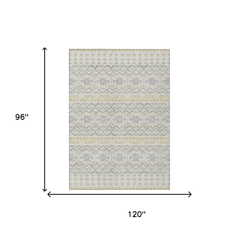 8' X 10' Ivory And Silver Striped Washable Indoor Outdoor Area Rug Homeroots Outdoor