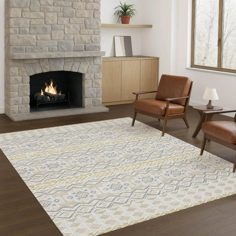 8' X 10' Ivory And Silver Striped Washable Indoor Outdoor Area Rug Homeroots Outdoor
