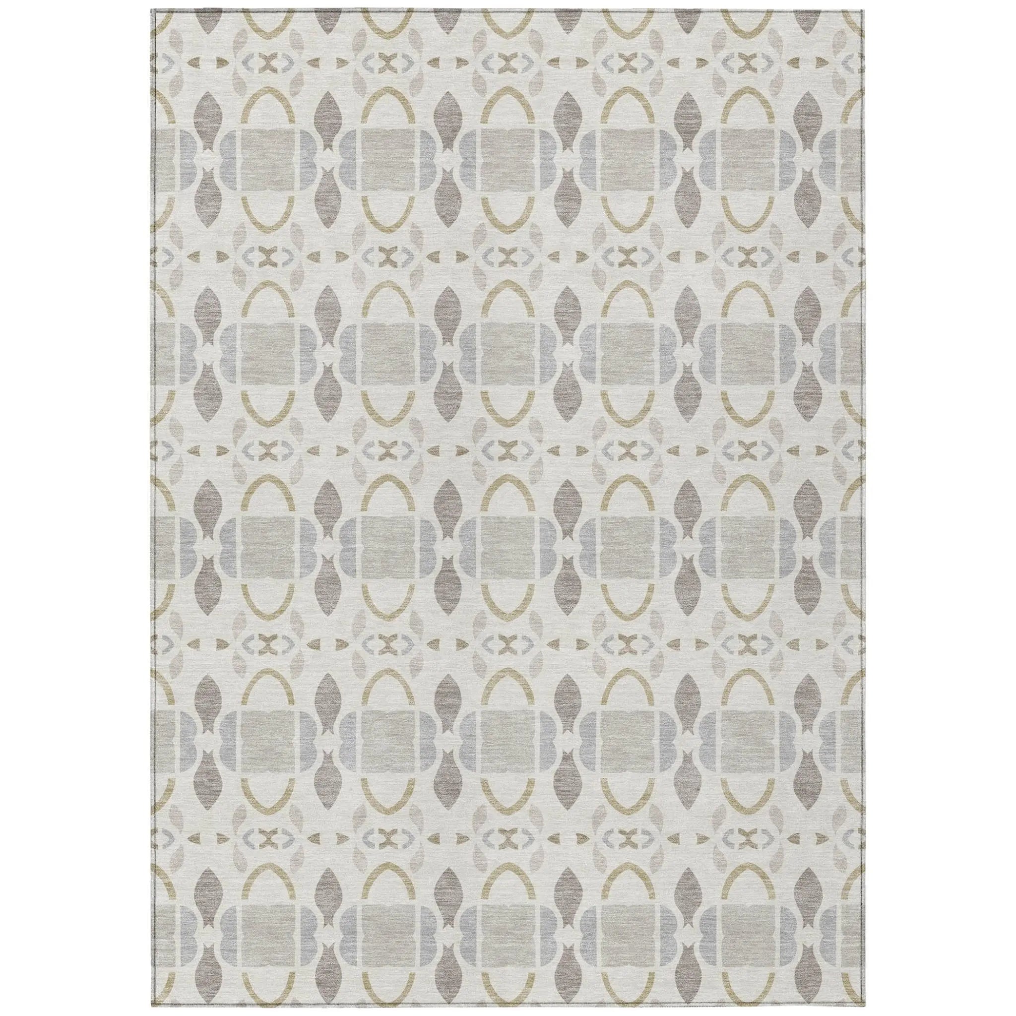 8' X 10' Ivory And Silver Striped Washable Indoor Outdoor Area Rug Homeroots Outdoor