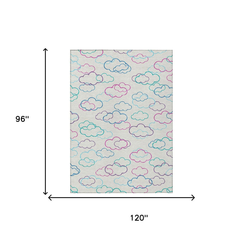 8' X 10' Ivory And Sky Blue Abstract Washable Indoor Outdoor Area Rug Homeroots Outdoor