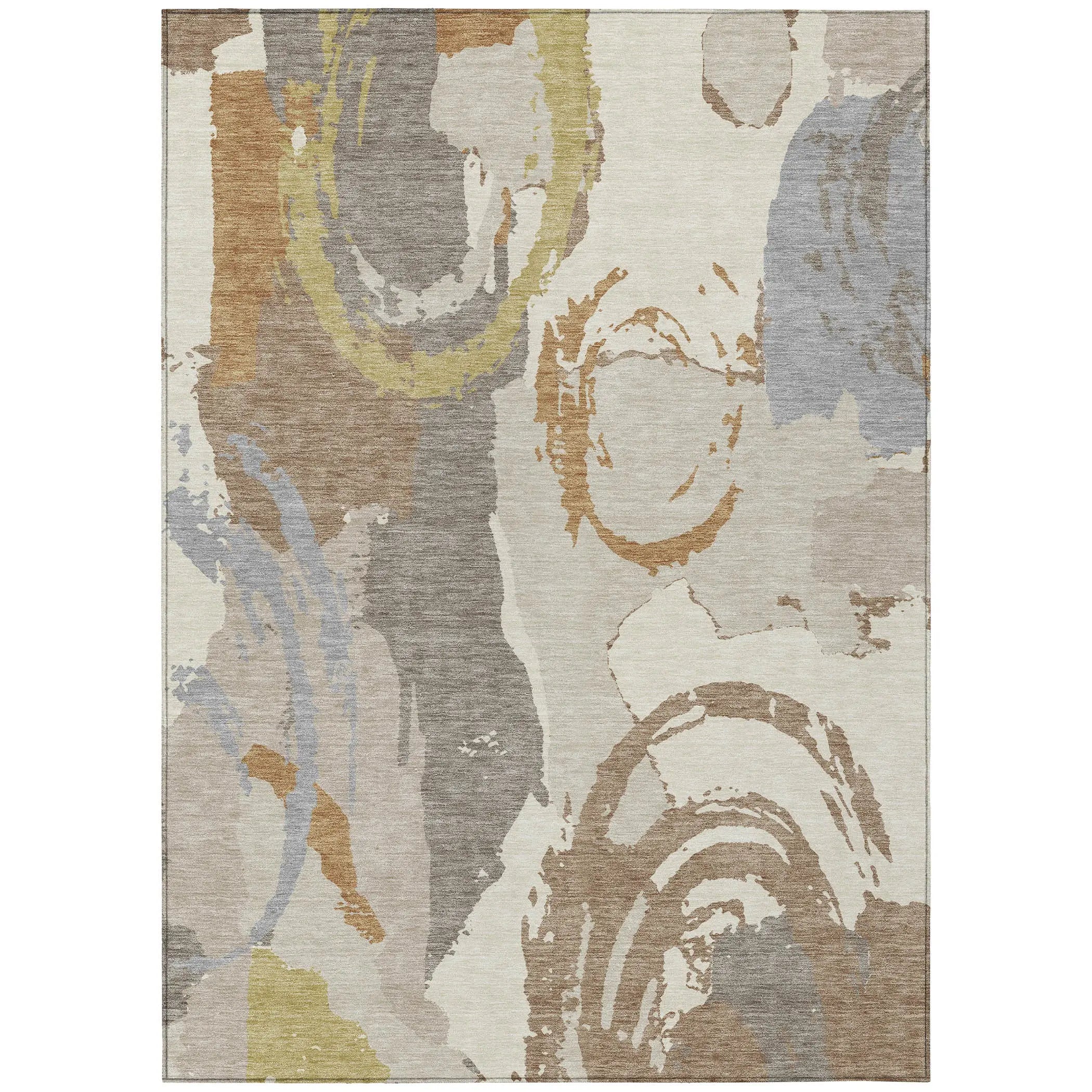 8' X 10' Ivory And Taupe Abstract Washable Indoor Outdoor Area Rug Homeroots Outdoor