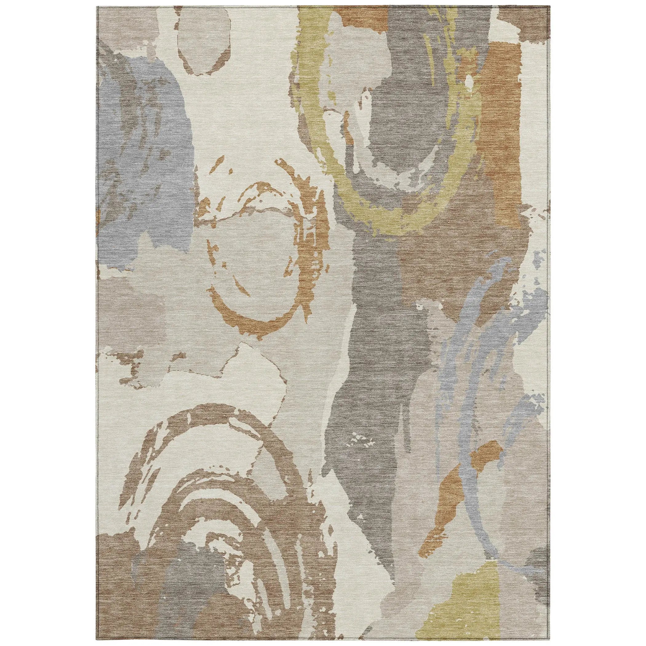 8' X 10' Ivory And Taupe Abstract Washable Indoor Outdoor Area Rug Homeroots Outdoor