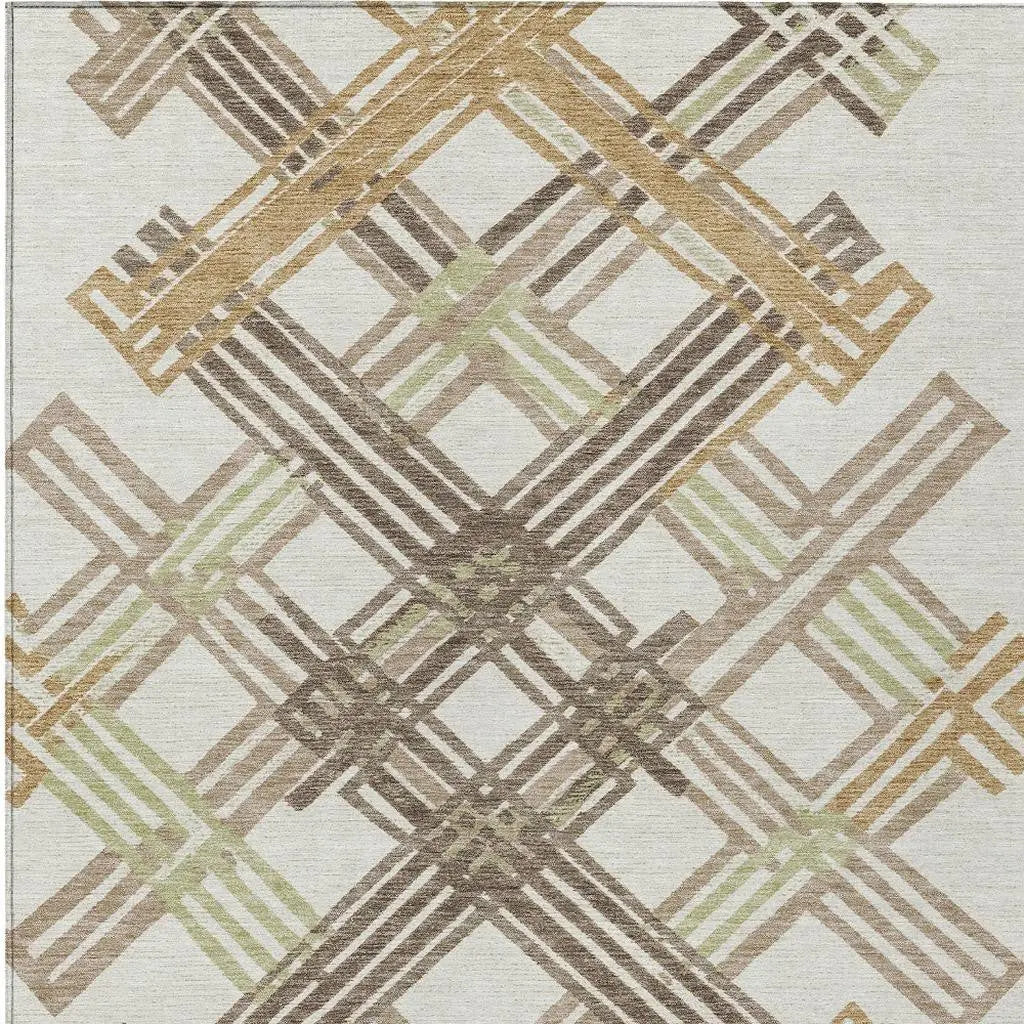 8' X 10' Ivory And Taupe Geometric Washable Indoor Outdoor Area Rug Homeroots Outdoor