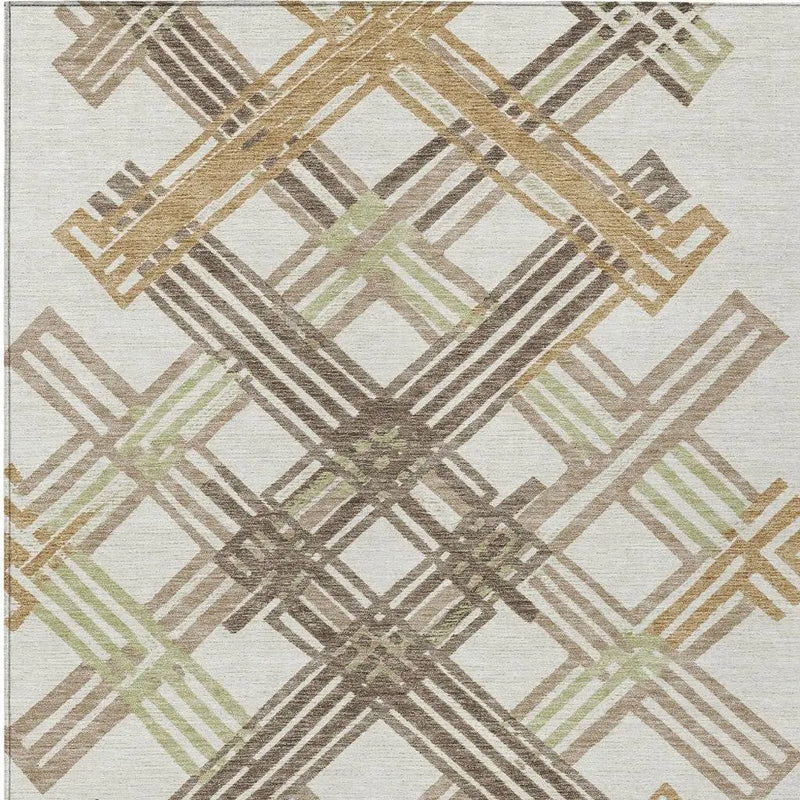 8' X 10' Ivory And Taupe Geometric Washable Indoor Outdoor Area Rug Homeroots Outdoor
