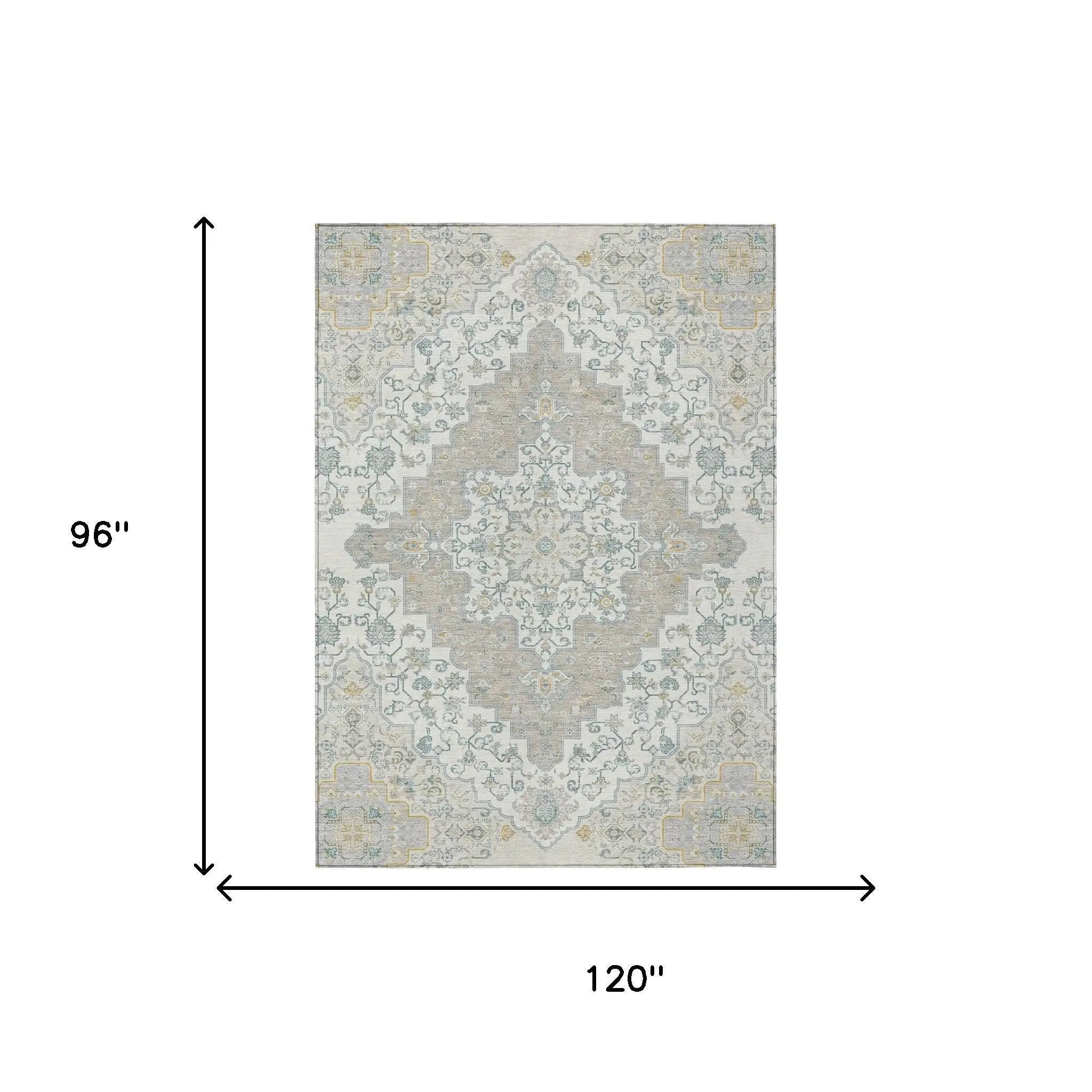 8' X 10' Ivory And Taupe Medallion Washable Indoor Outdoor Area Rug Homeroots Outdoor