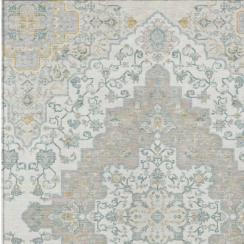 8' X 10' Ivory And Taupe Medallion Washable Indoor Outdoor Area Rug Homeroots Outdoor