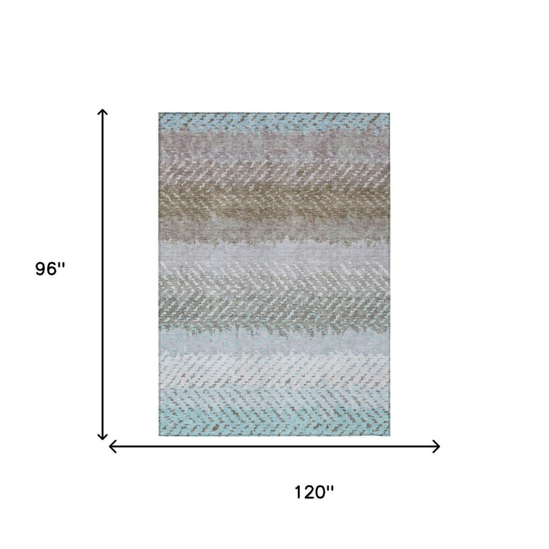 8' X 10' Ivory And Taupe Striped Washable Indoor Outdoor Area Rug Homeroots Outdoor