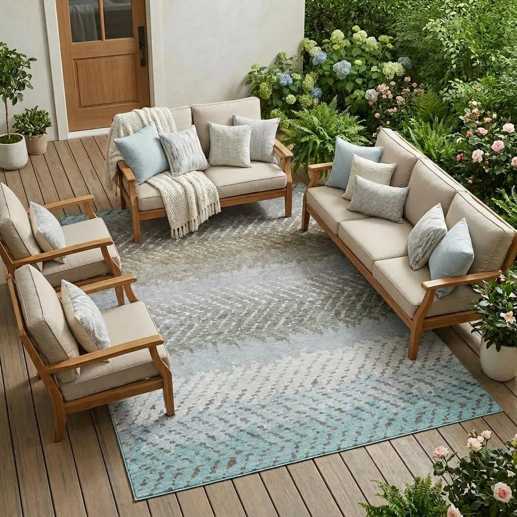 8' X 10' Ivory And Taupe Striped Washable Indoor Outdoor Area Rug Homeroots Outdoor