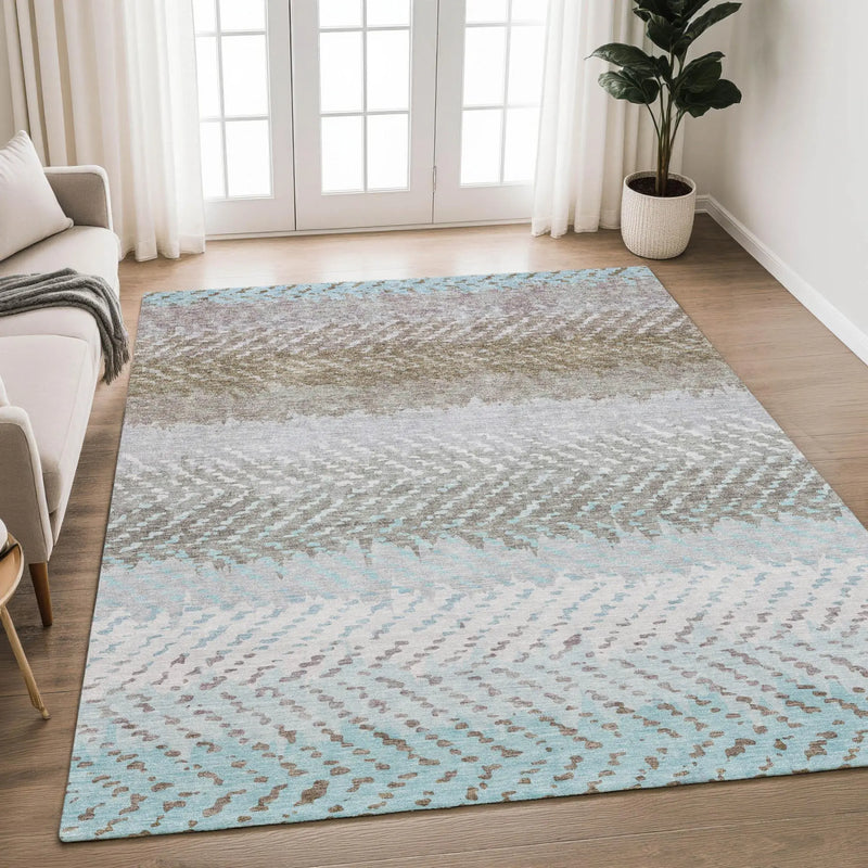 8' X 10' Ivory And Taupe Striped Washable Indoor Outdoor Area Rug Homeroots Outdoor