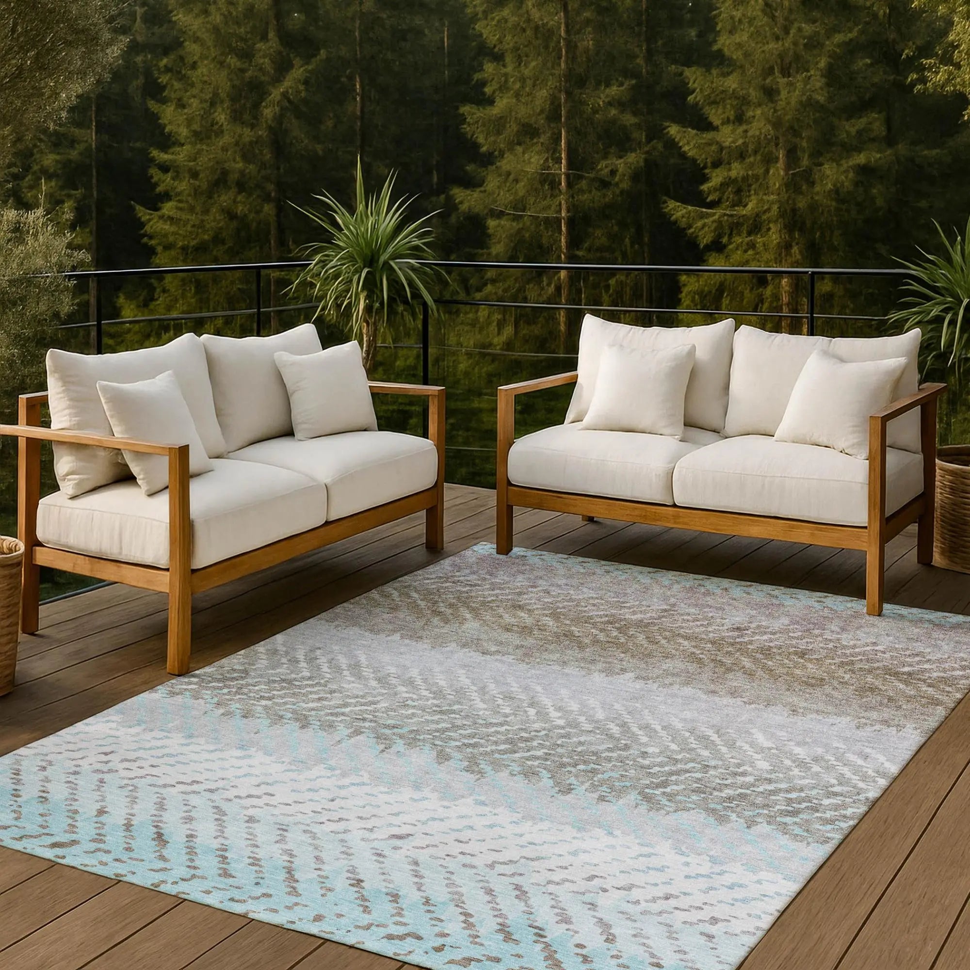 8' X 10' Ivory And Taupe Striped Washable Indoor Outdoor Area Rug Homeroots Outdoor