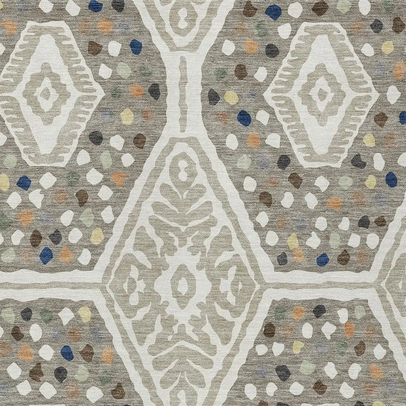 8' X 10' Ivory And Taupe Tribal Washable Indoor Outdoor Area Rug Homeroots Outdoor