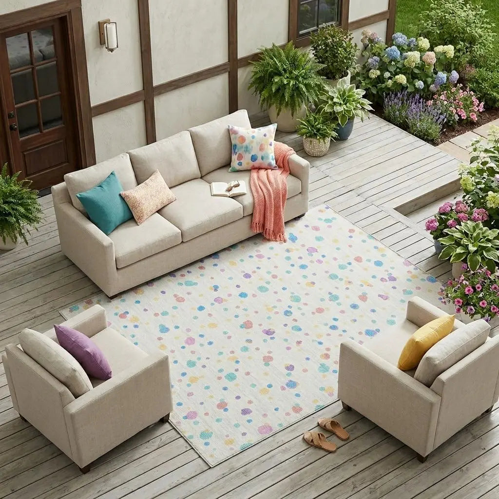 8' X 10' Ivory And Teal Blue Geometric Washable Indoor Outdoor Area Rug Homeroots Outdoor