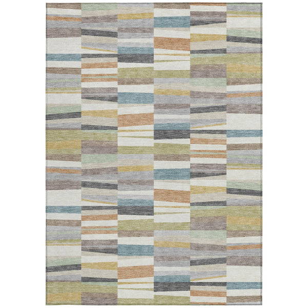 8' X 10' Ivory And Teal Blue Striped Washable Indoor Outdoor Area Rug Homeroots Outdoor