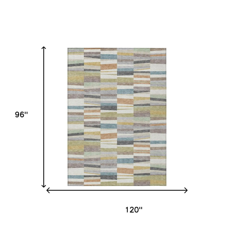 8' X 10' Ivory And Teal Blue Striped Washable Indoor Outdoor Area Rug Homeroots Outdoor