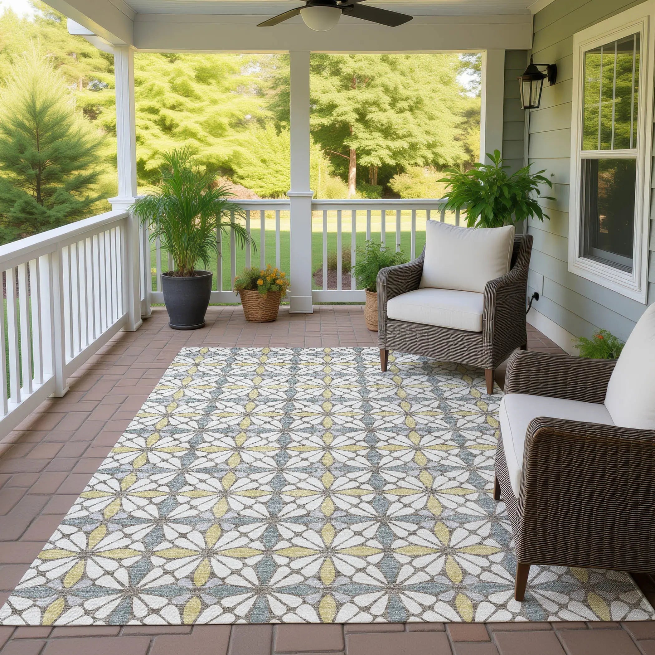 8' X 10' Ivory And Wheat Geometric Washable Indoor Outdoor Area Rug Homeroots Outdoor