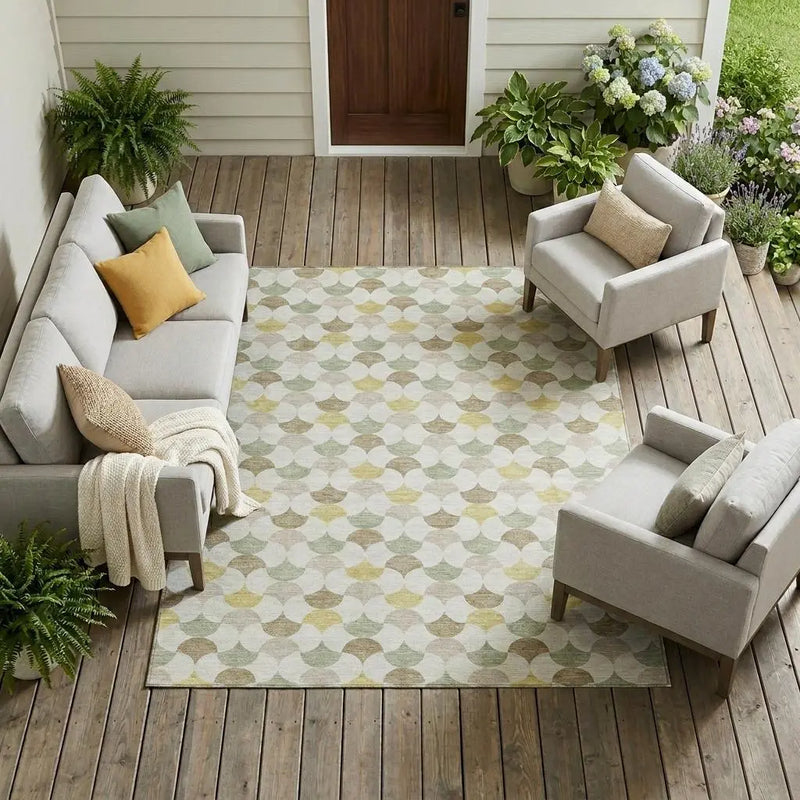 8' X 10' Ivory And Wheat Geometric Washable Indoor Outdoor Area Rug Homeroots Outdoor