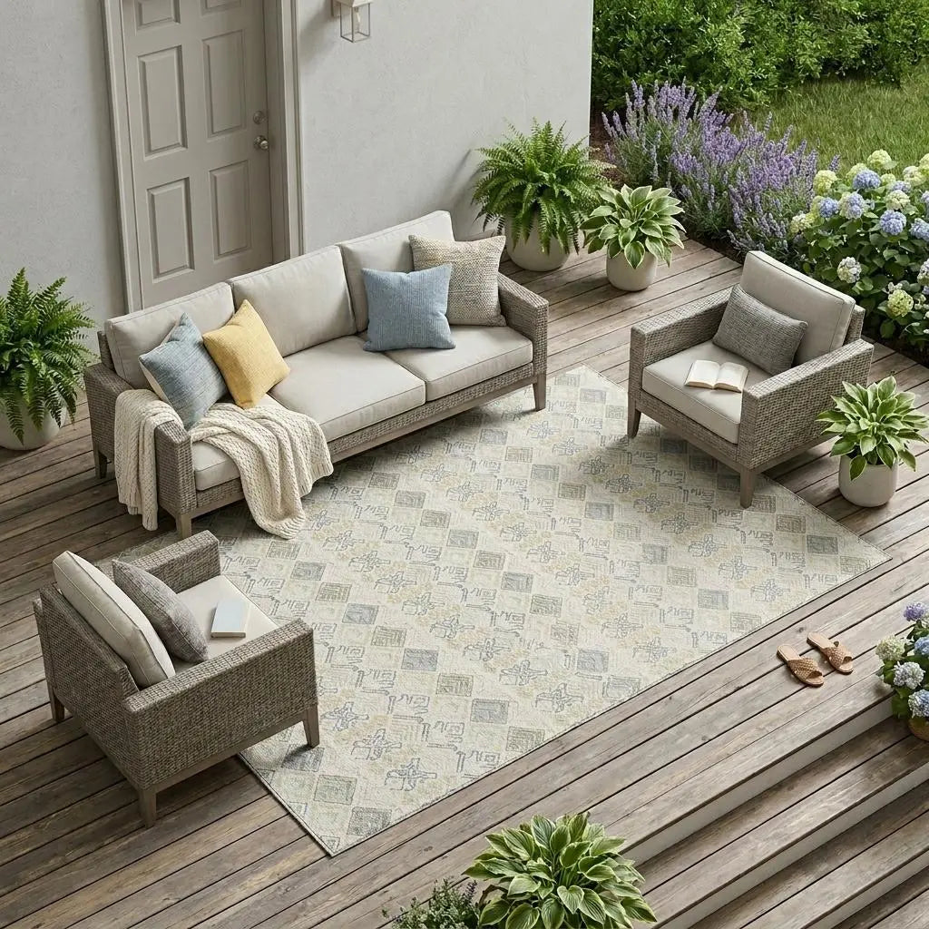 8' X 10' Ivory And Wheat Geometric Washable Indoor Outdoor Area Rug Homeroots Outdoor
