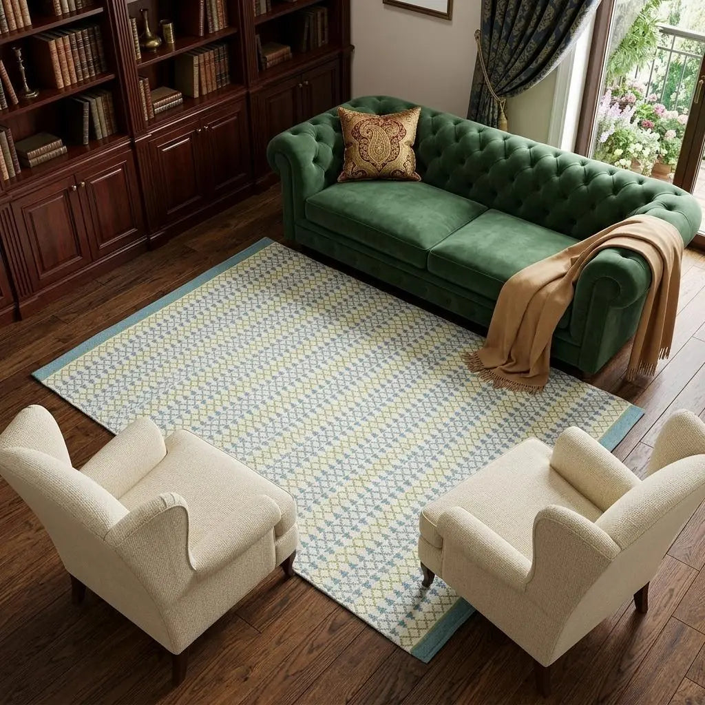8' X 10' Ivory Blue And Green Wool Geometric Hand Loomed Area Rug Homeroots Home Decor