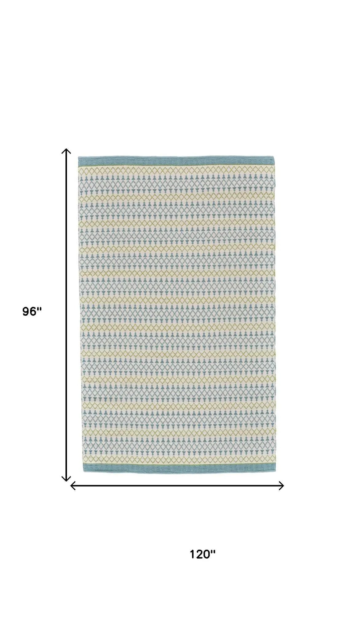 8' X 10' Ivory Blue And Green Wool Geometric Hand Loomed Area Rug Homeroots Home Decor