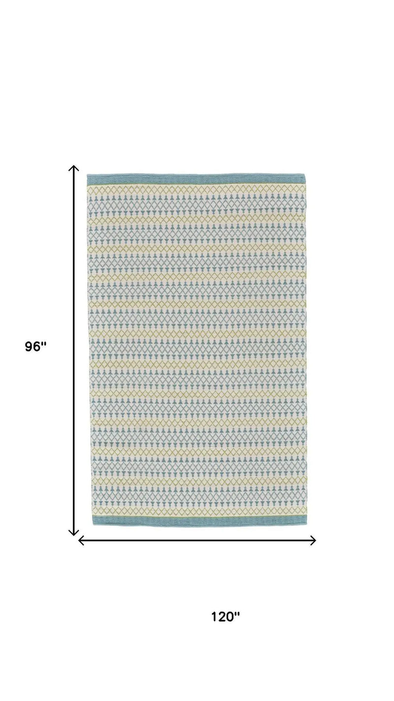 8' X 10' Ivory Blue And Green Wool Geometric Hand Loomed Area Rug Homeroots Home Decor