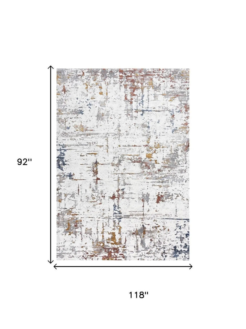8' X 10' Ivory Blue Orange Red And Gray Abstract Area Rug Homeroots Home Decor