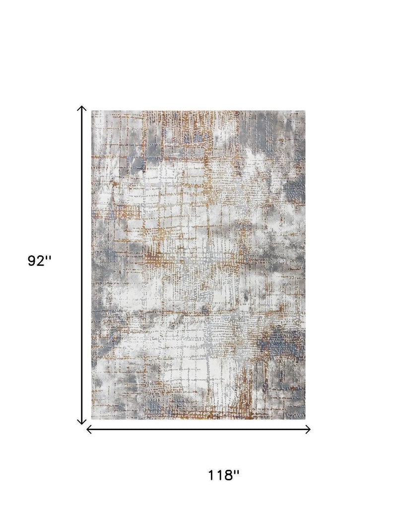 8' X 10' Ivory Blue Orange Red And Gray Abstract Area Rug Homeroots Home Decor