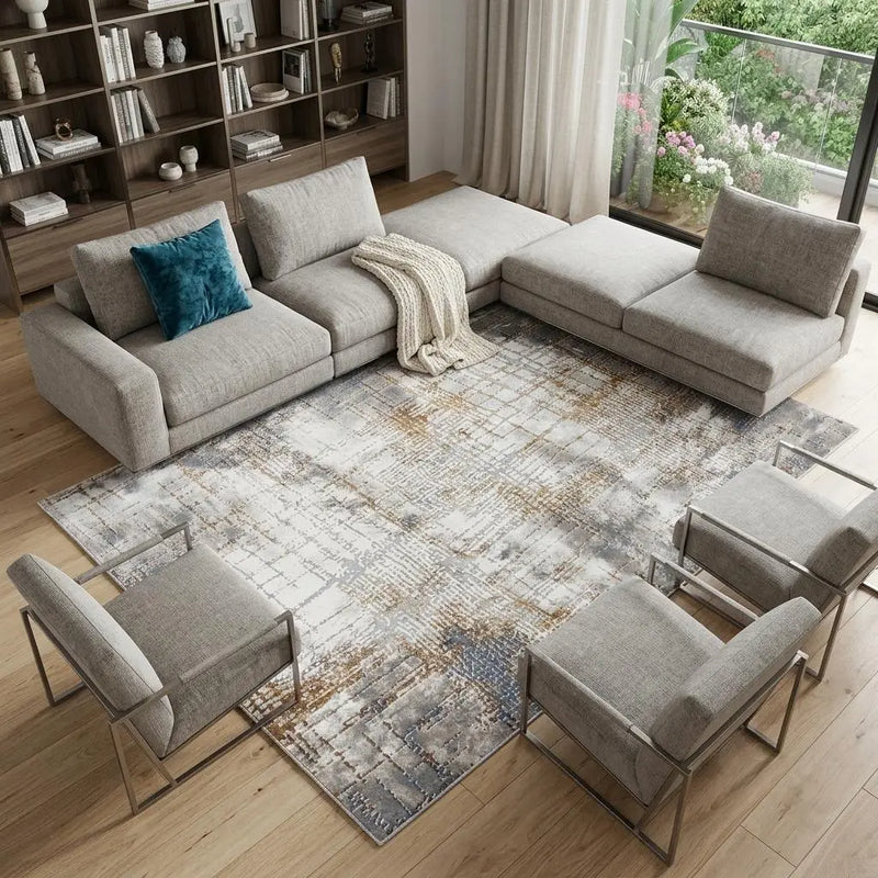 8' X 10' Ivory Blue Orange Red And Gray Abstract Area Rug Homeroots Home Decor