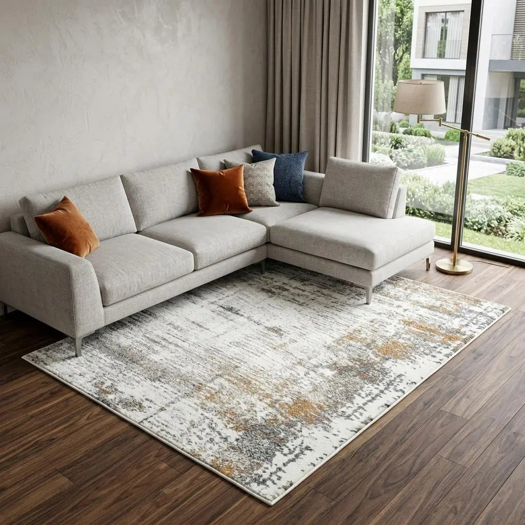 8' X 10' Ivory Blue Orange Red And Gray Abstract Area Rug Homeroots Home Decor