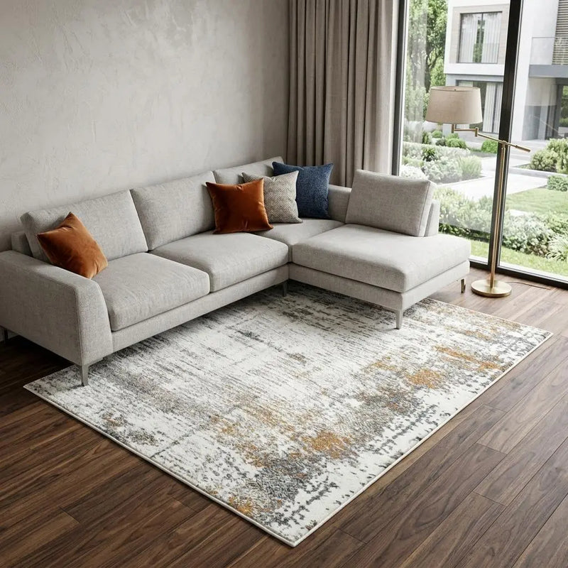 8' X 10' Ivory Blue Orange Red And Gray Abstract Area Rug Homeroots Home Decor