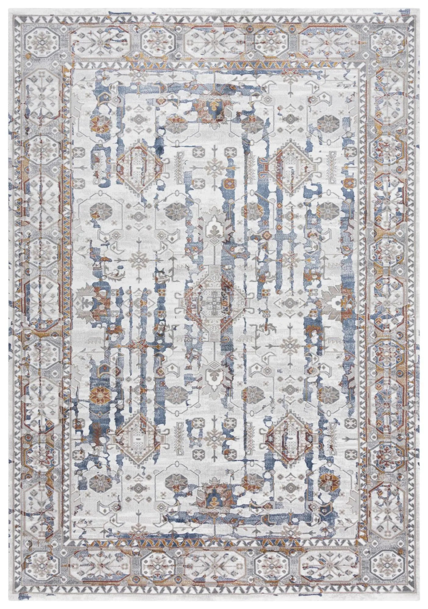 8' X 10' Ivory Blue Orange Red And Gray Oriental Area Rug Homeroots Home Decor