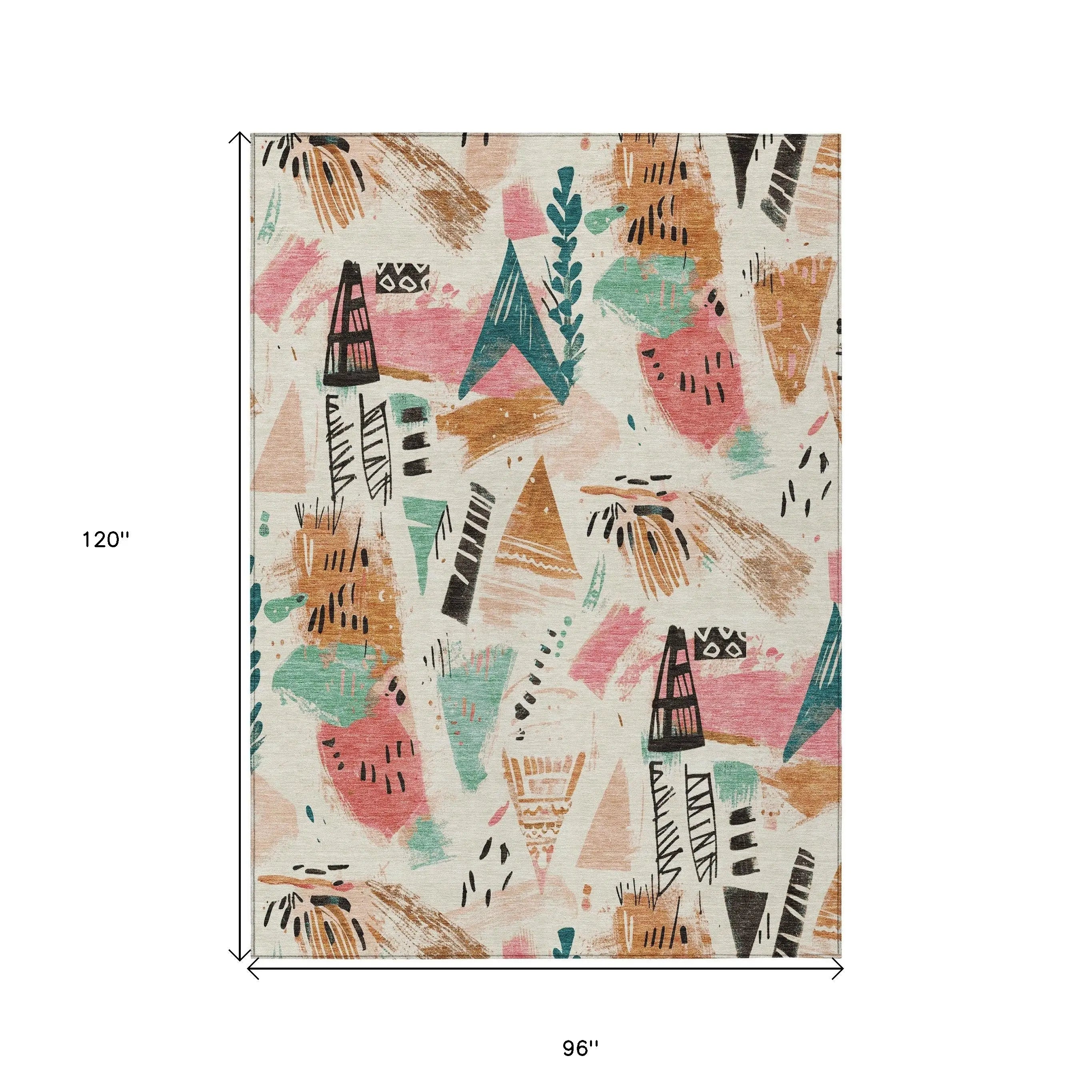 8' X 10' Ivory Blush And Teal Blue Abstract Washable Indoor Outdoor Area Rug Homeroots Outdoor