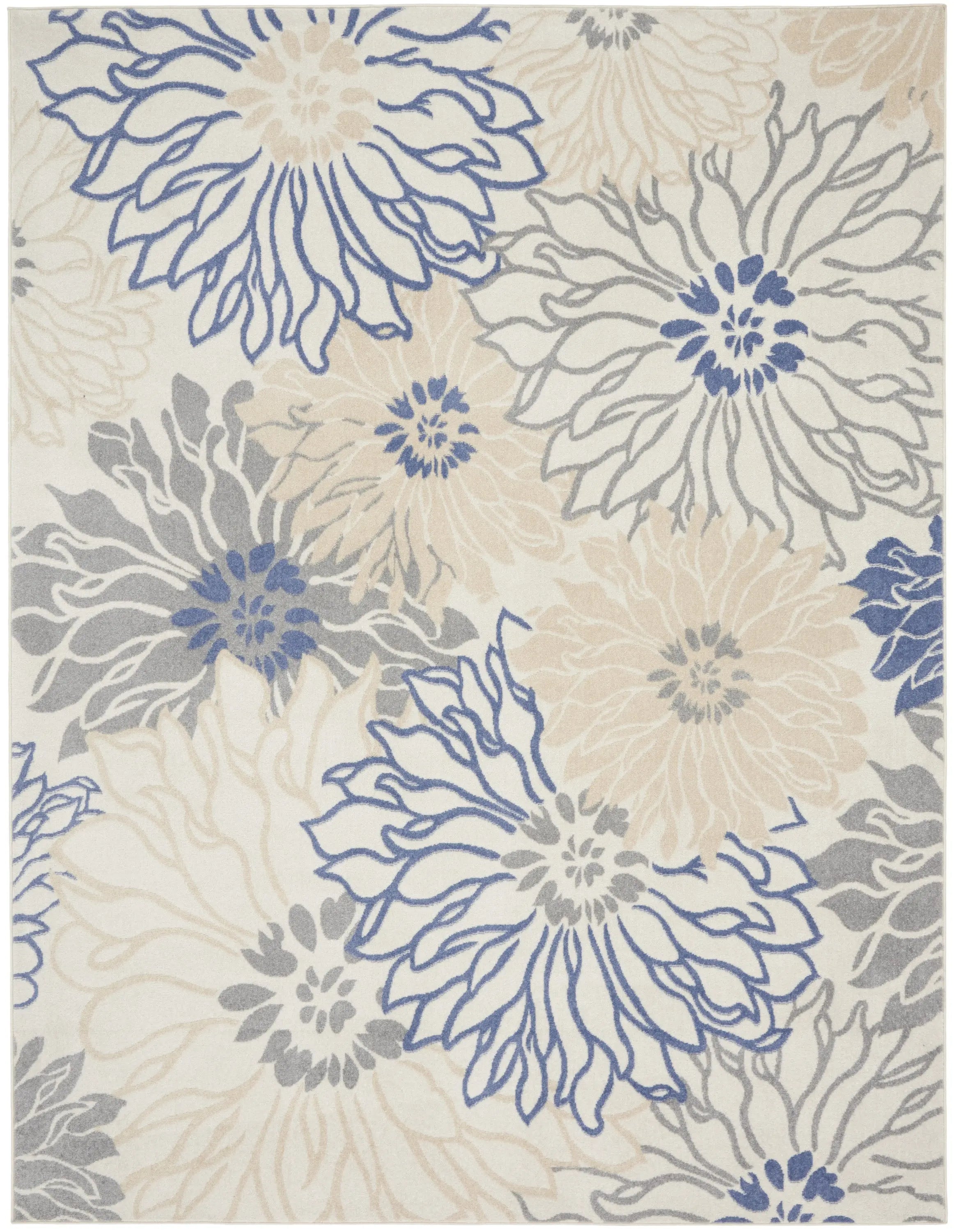8' X 10' Ivory Gray And Blue Floral Area Rug Homeroots Home Decor