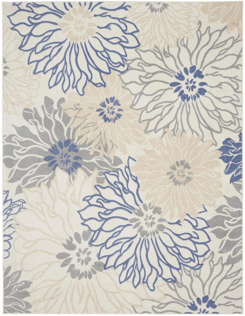 8' X 10' Ivory Gray And Blue Floral Area Rug Homeroots Home Decor