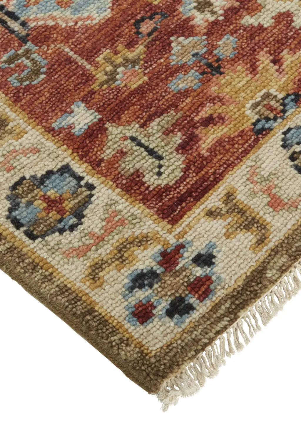 8' X 10' Ivory Red And Blue Wool Floral Hand Knotted Stain Resistant Area Rug Homeroots Home Decor