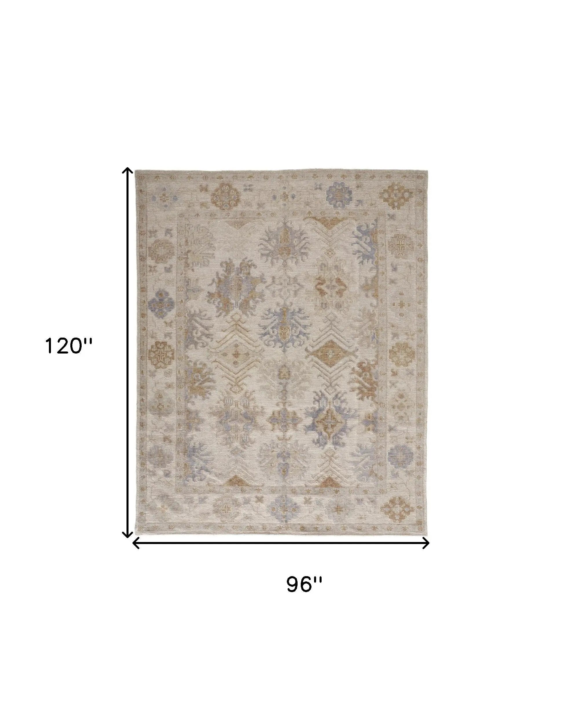 8' X 10' Ivory Tan And Blue Floral Hand Knotted Area Rug Homeroots Outdoor