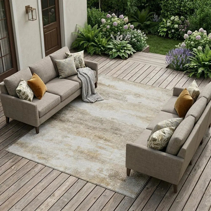 8' X 10' Khaki And Brown Abstract Washable Indoor Outdoor Area Rug Homeroots Outdoor