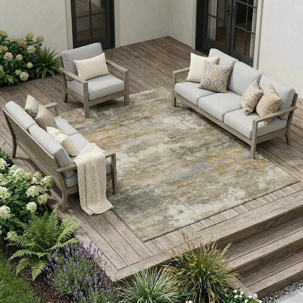 8' X 10' Khaki And Brown Abstract Washable Indoor Outdoor Area Rug Homeroots Outdoor