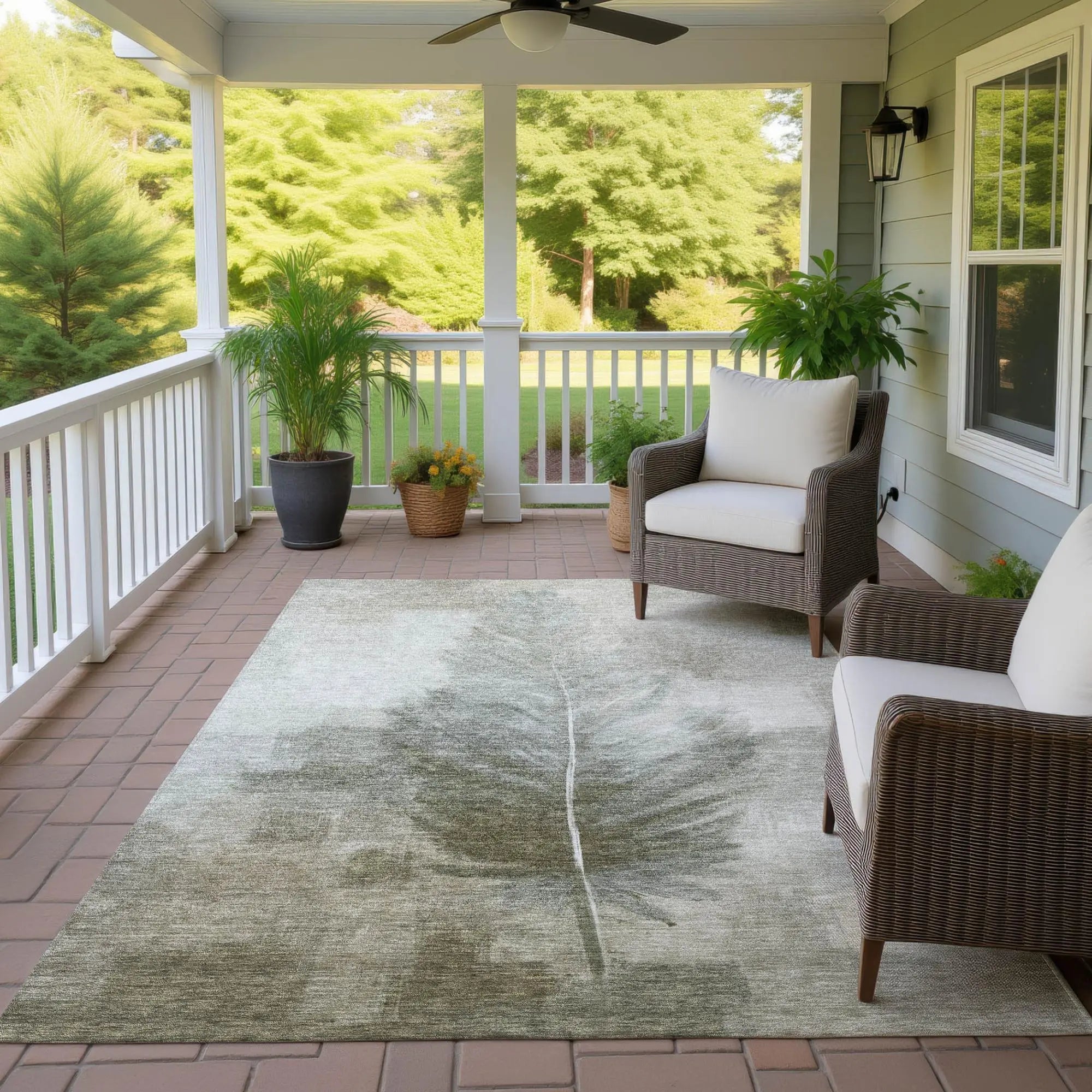 8' X 10' Khaki And Brown Botanical Leaves Washable Indoor Outdoor Area Rug Homeroots Outdoor
