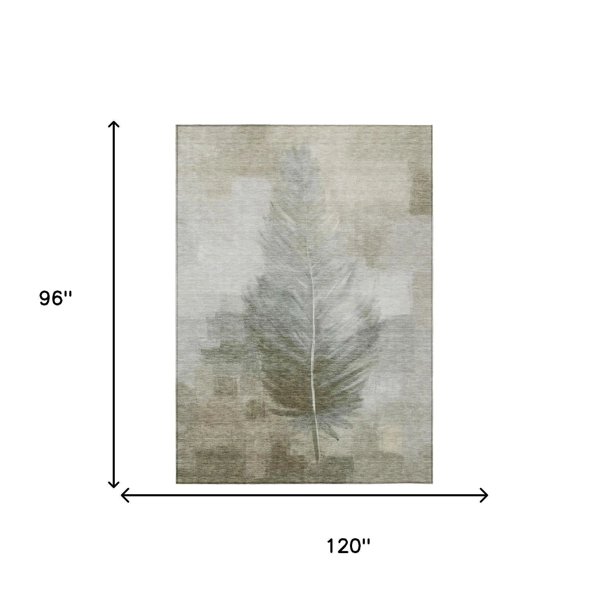8' X 10' Khaki And Brown Botanical Leaves Washable Indoor Outdoor Area Rug Homeroots Outdoor