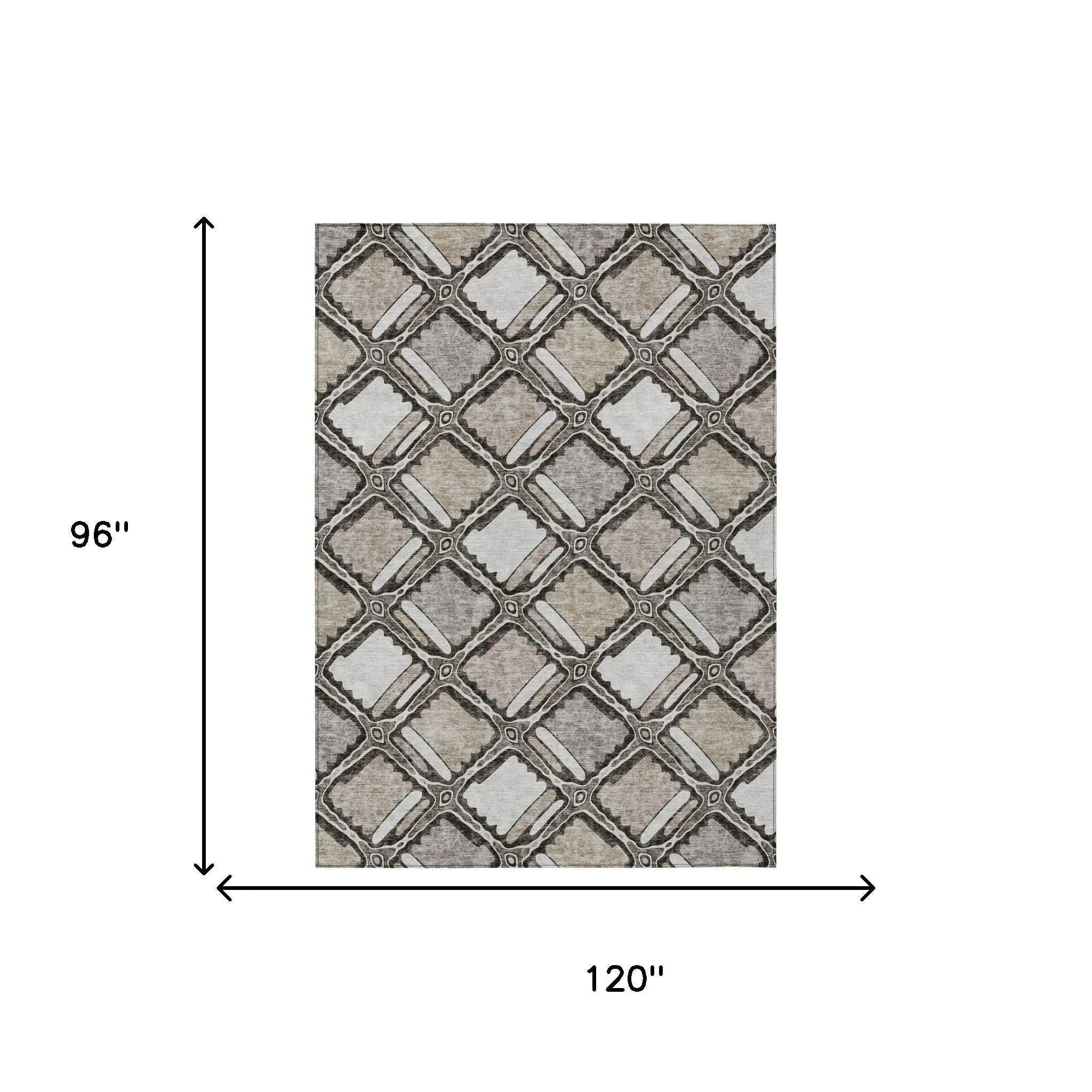8' X 10' Khaki And Brown Geometric Washable Indoor Outdoor Area Rug Homeroots Outdoor