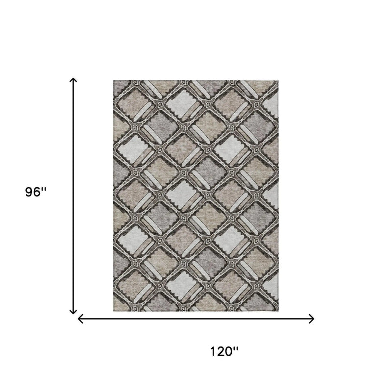 8' X 10' Khaki And Brown Geometric Washable Indoor Outdoor Area Rug Homeroots Outdoor